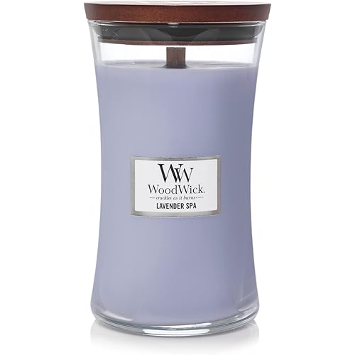 WoodWick Lavender Spa Large Hourglass Candle, Premium Soy Blend Wax, Sophisticated Pluswick Innovation Wood Wick