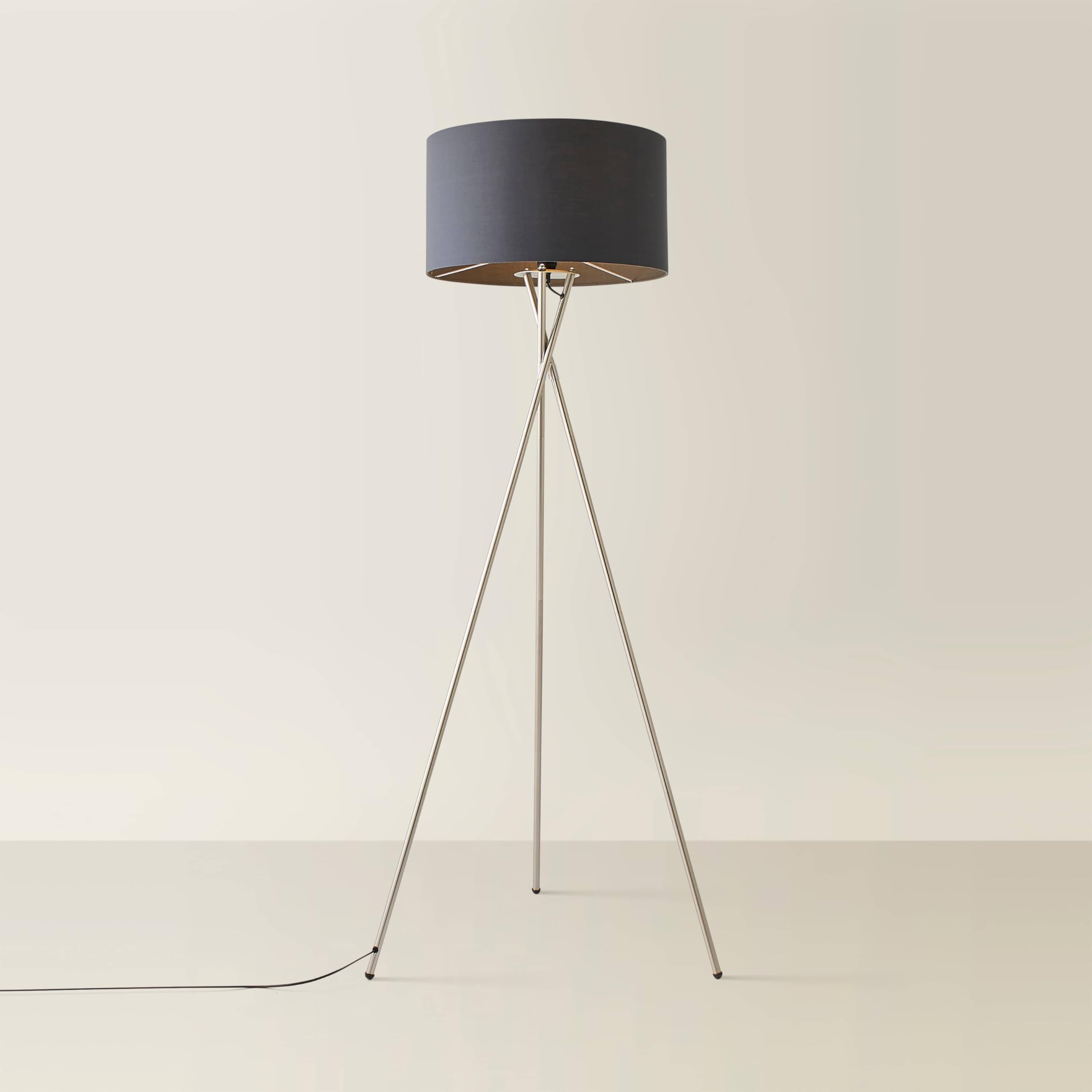 Valuelights Unisex Charcoal Camden Brushed Chrome Tripod Floor Lamp With Drum Lamp Shade