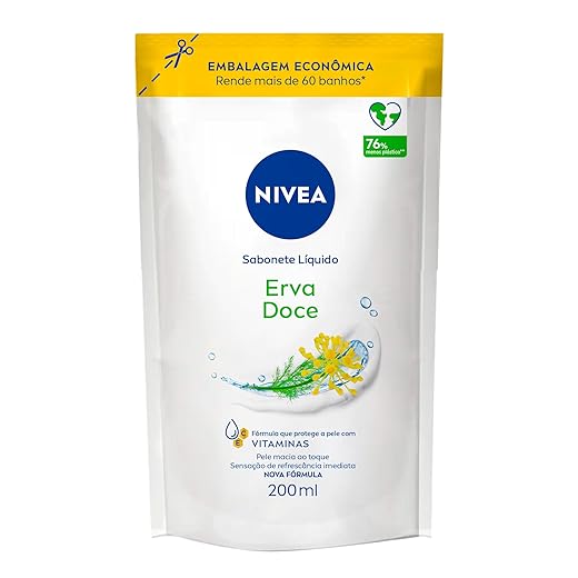 NIVEA Sabonete Líquido Refil Erva Doce 200ml - Fragrância refrescante de erva-doce, sensação de pele macia e hidratada
