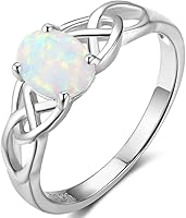 Vista 1 de Anillo de compromiso de boda de plata de ley 925 con nudo celta en forma de corazón de ópalo de fuego