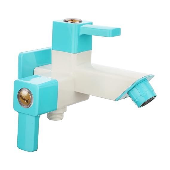 Ruhe 2way Bib Cock PTMT Tap | Ocean Square Series 2 Way Bib Cock with Wall Flange PTMT Tap/Faucet (Ivory Aqua Color) | (Pack of 1)