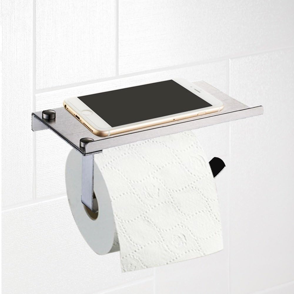 Prorighy Stainless Steel Mobile Stand Featuring Toilet Paper Holder for Bathroom | Stainless Steel Toilet Wall Mount | Mobile Phone Storage