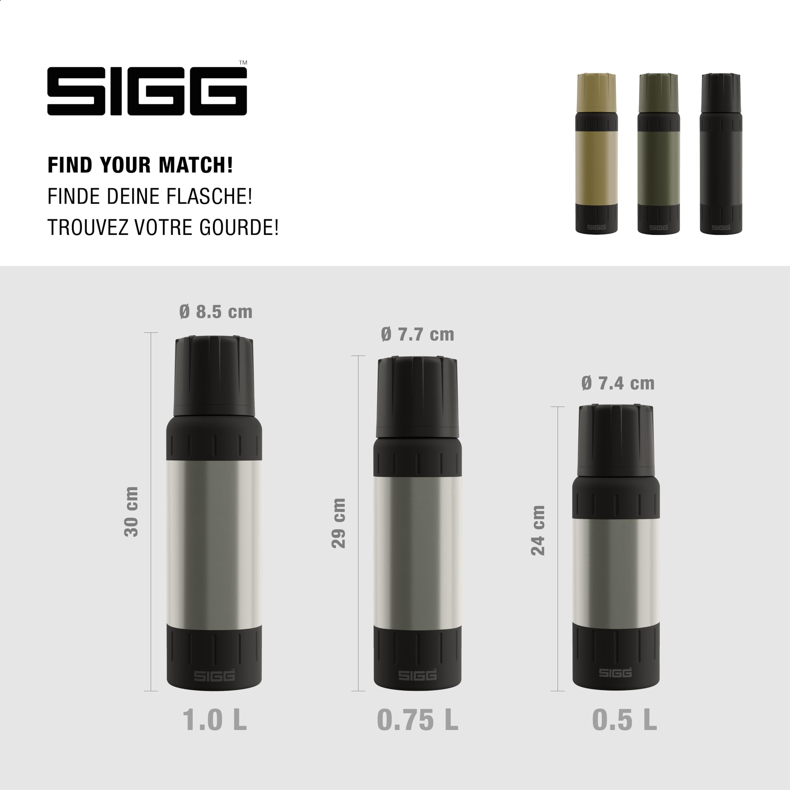 SIGG – Gourde Isotherme 1L – Alpine Star, avec Gobelet – 27h Chaud, 100h Froid – Compacte & Robuste – Étanche – Sans BPA – Avec Extra Grip Pour Outdoor, Camping & Randonnée – Acier Inoxydable Brossé