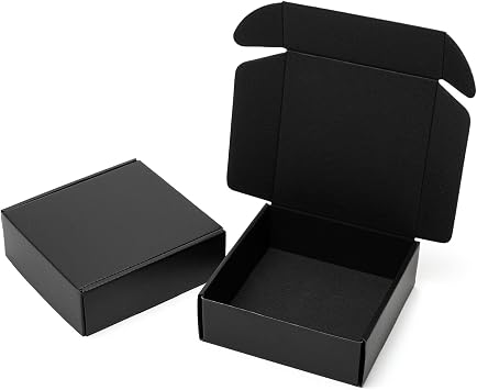 Timirog 6x6x2 Inches Small Black Shipping Boxes 25 Pack - Corrugated Cardboard Mailing Box for Small Business, Tab Locking Literature Mailer for Packing Jewelry Ornament Gift Craft Packaging Supplier
