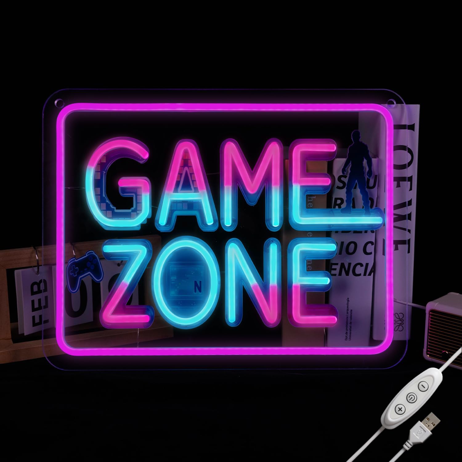 Game Zone Neon Sign for Gamer Room Decor, LED Game Neon Light for Wall Decor, Dimmable Gaming Sign for bedroom Living Room, Gamer Gifts for Teen Boys Men, 15.4x11.8in