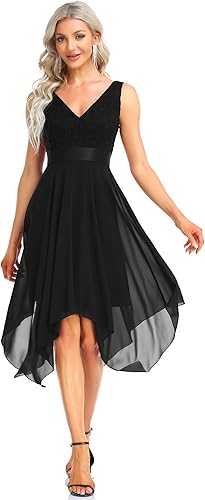 Miniatura 1 de Ever-Pretty Vestido de cóctel vintage acampanado para mujer, de gasa con cuello en V y dobladillo irregular, 0207-USA