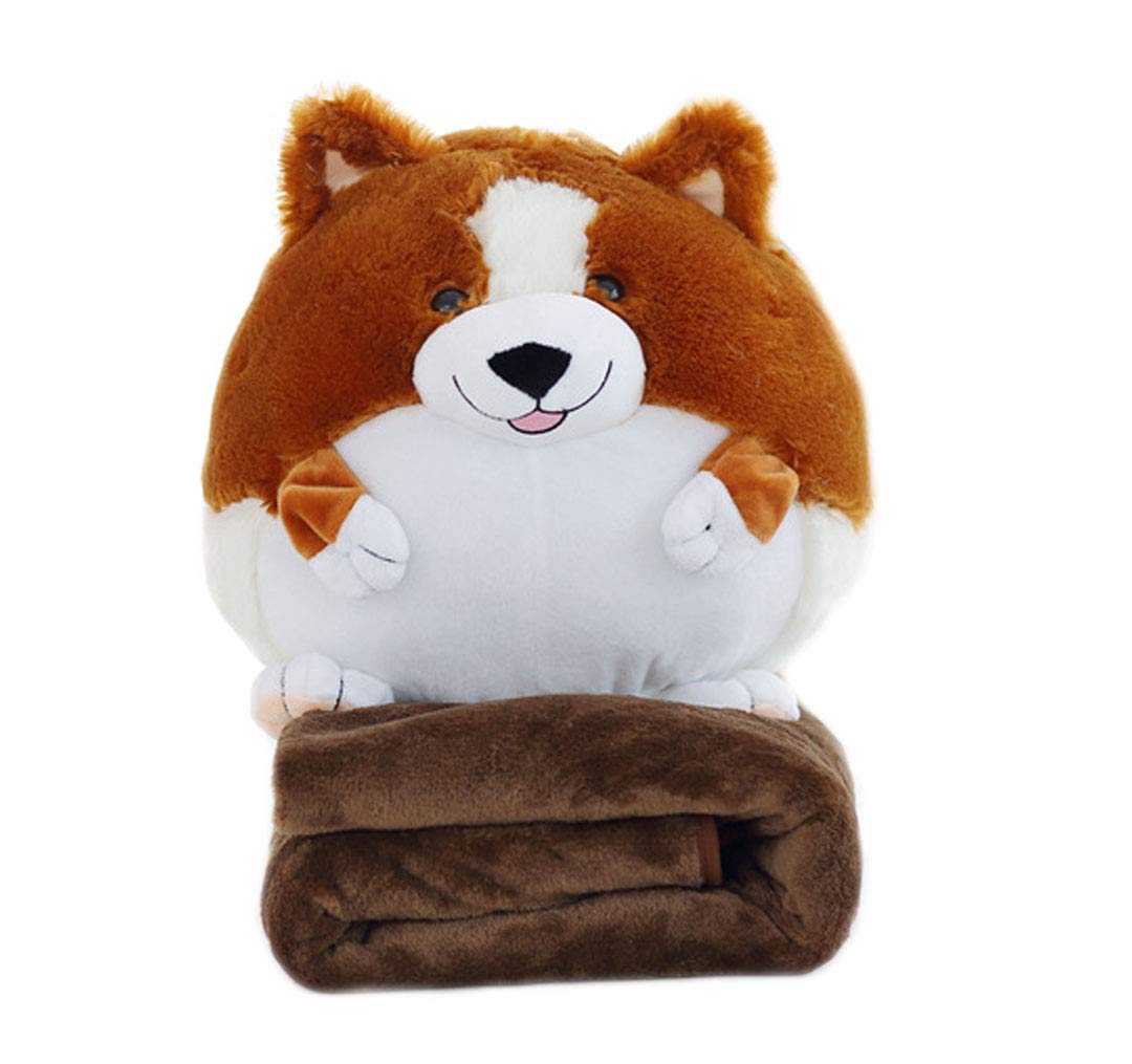 LANFIRE Cute hamster pillow 1Pc 30x40Cm Creative cartoon Pomeranian dog Plush Pillow With Blanket Insider (100x170Cm) (Blue)