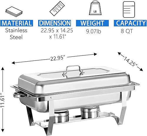 Miniatura 2 de Juego completo de calentador de alimentos de acero inoxidable de 8 cuartos de galón con bandeja de agua, soporte de combustible para comida de