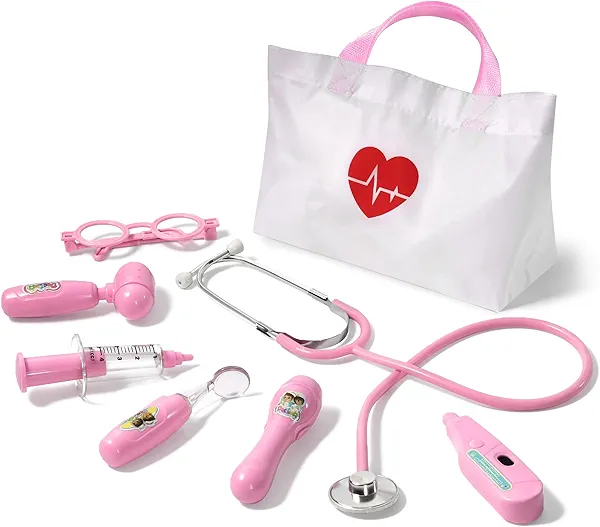 Phobby Kids Doctor Kit, 8 Pieces Kids Doctor Playset with Medical Storage Bag & Real Stethoscope, Pretend Play Doctor Toys for Toddler Boys Girls Aged 3 4 5 6