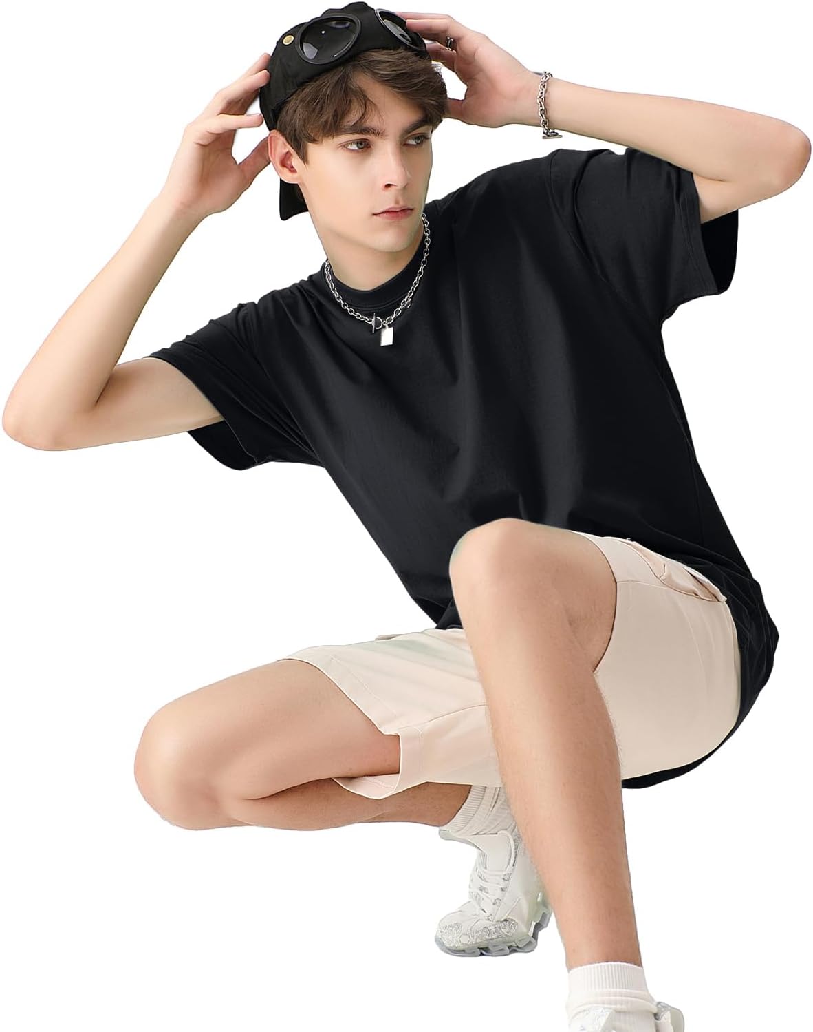 KEEPSHOWING Men's Cotton T-Shirts Oversized Unisex Short Sleeve Crew Neck Loose Basic Tops Solid Athletic Tee - Image 3