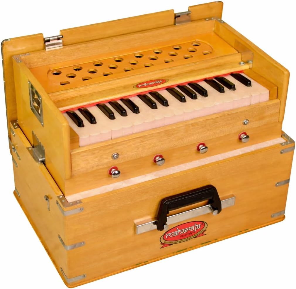 Maharaja Kirtan Harmonium KHF2 | Portable Flight Model | Natural Colour | Professionally Tuned | in USA | Handmade For Yoga & Kirtan | Fits Overhead Compartment