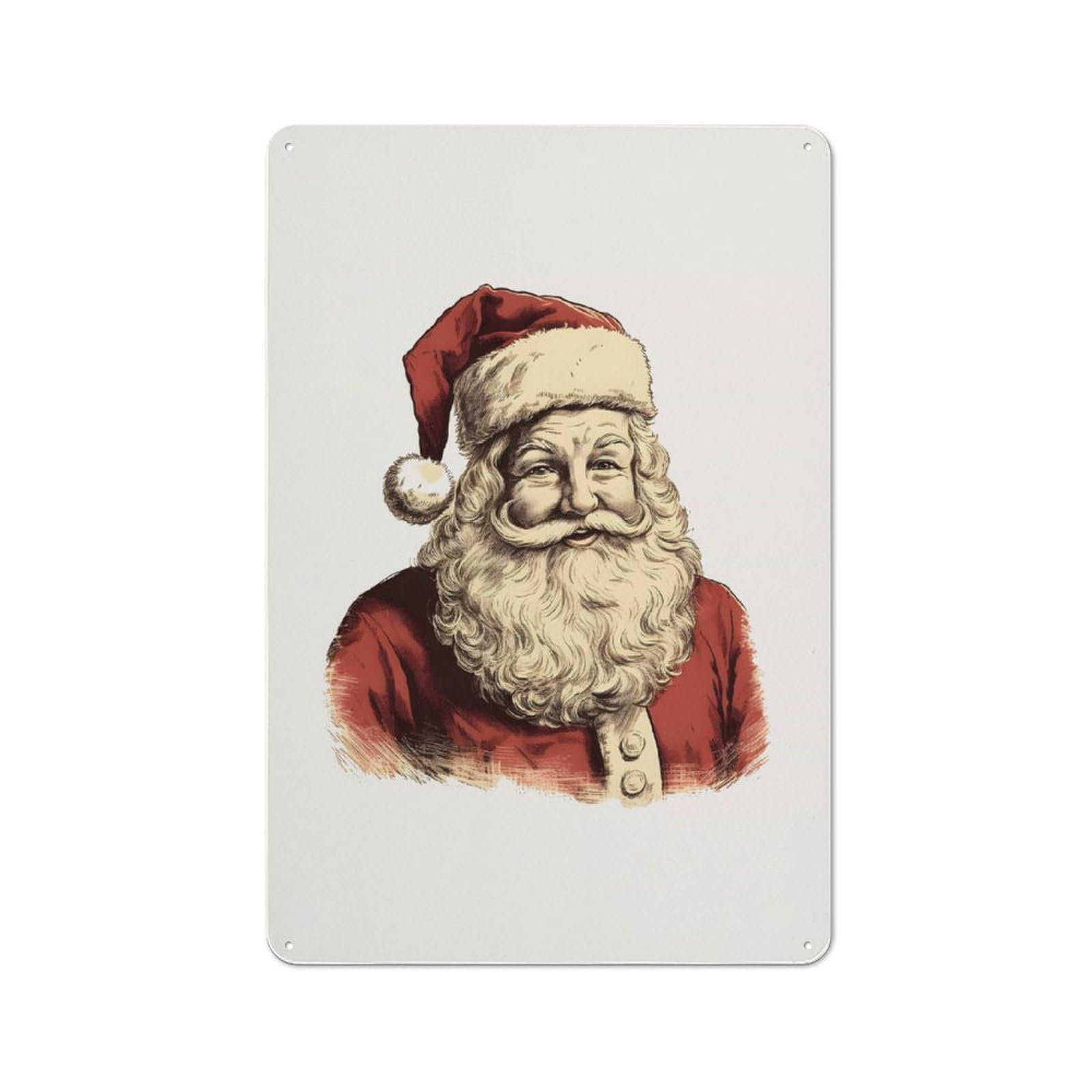 Junmoney Smiling Santa Claus Illustration Rustic Metal Sign 30X20cm For Hobby Room Or Studio, Suited To Hobby Room Decor Fans