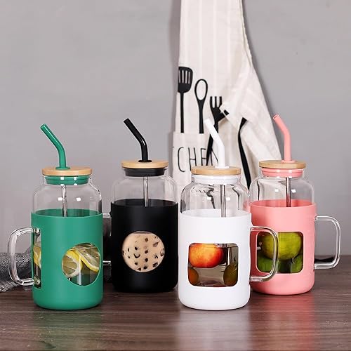 Miniatura 5 de SAIOOL 50 OZ Large Water Bottles Glass Tumbler with Bamboo Lid and Straw, with Handle, Silicone and Scale, Mug Cup Drinking Glasses, Heat and Cold