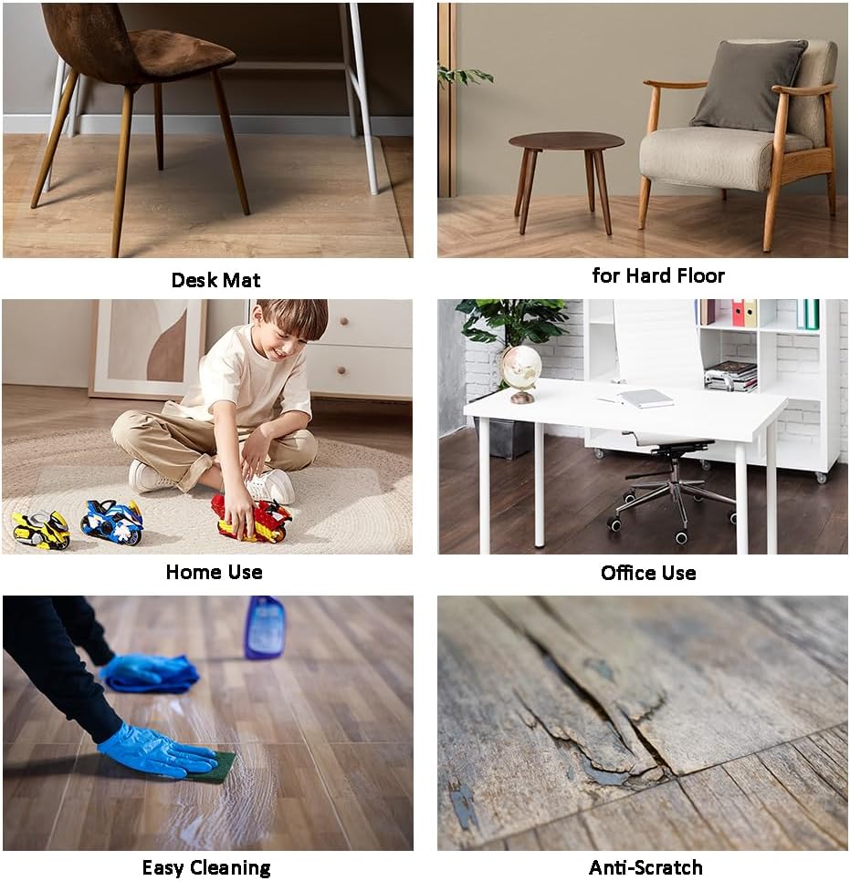 Clear Office Chair Mat for Hardwood, Gaming Chair Mats, Rectangular Chair Mat for Hard Floors, Desk Protection Mats, Non-Slip and Easy Cleaning (30" x 48")