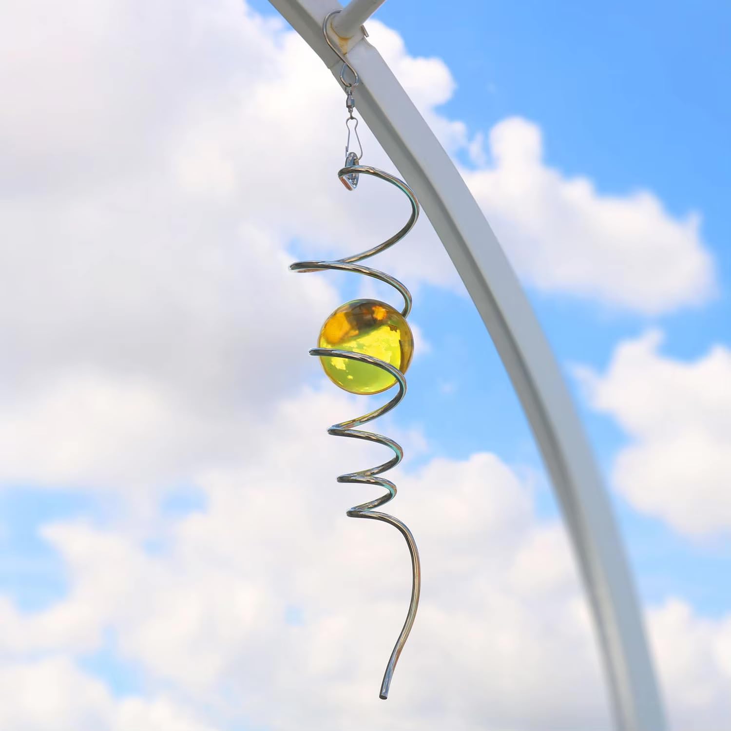 Cactopia Gazing Ball Spinning Helix, 11-inch Spiral Tail, Wind Spinner Stabiliser, Decorative Stress Ball with Hanging Swivel Hook (Yellow)