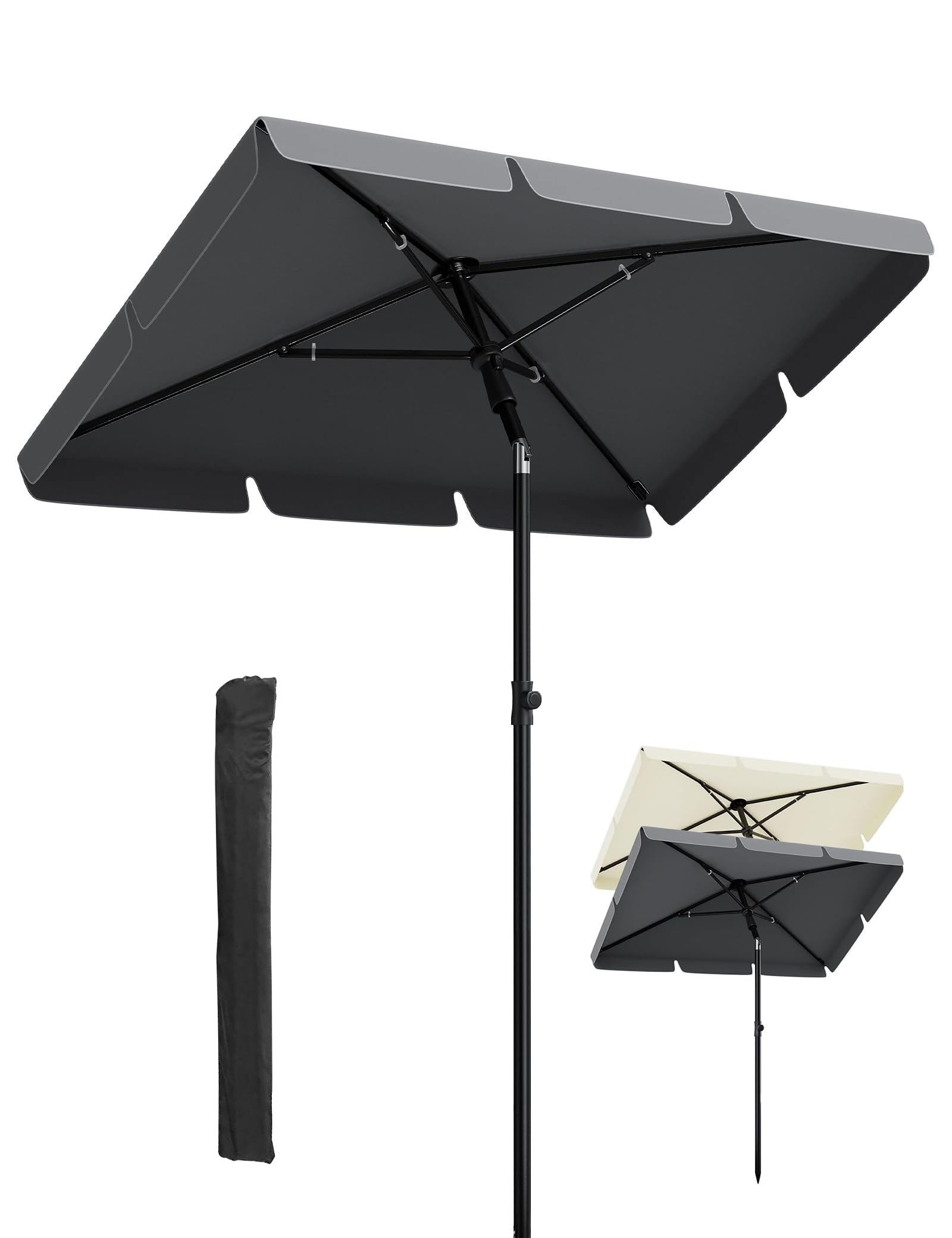 GarveeHome Sonnenschirm Balkon 200x125 cm mit Schirmhülle, UV50+ Sonnenschirm rechteckig knickbar & höhenverstellbar, Balkonsonnenschirme ideal für Balkon Garten & Terrasse