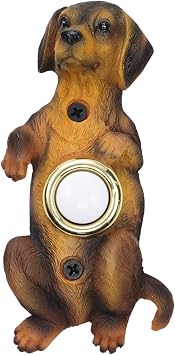 Waterwood Hand Painted Brown Begging Dachshund Doorbell - Wired & Illuminated Push Button Cast in Durable Polyresin