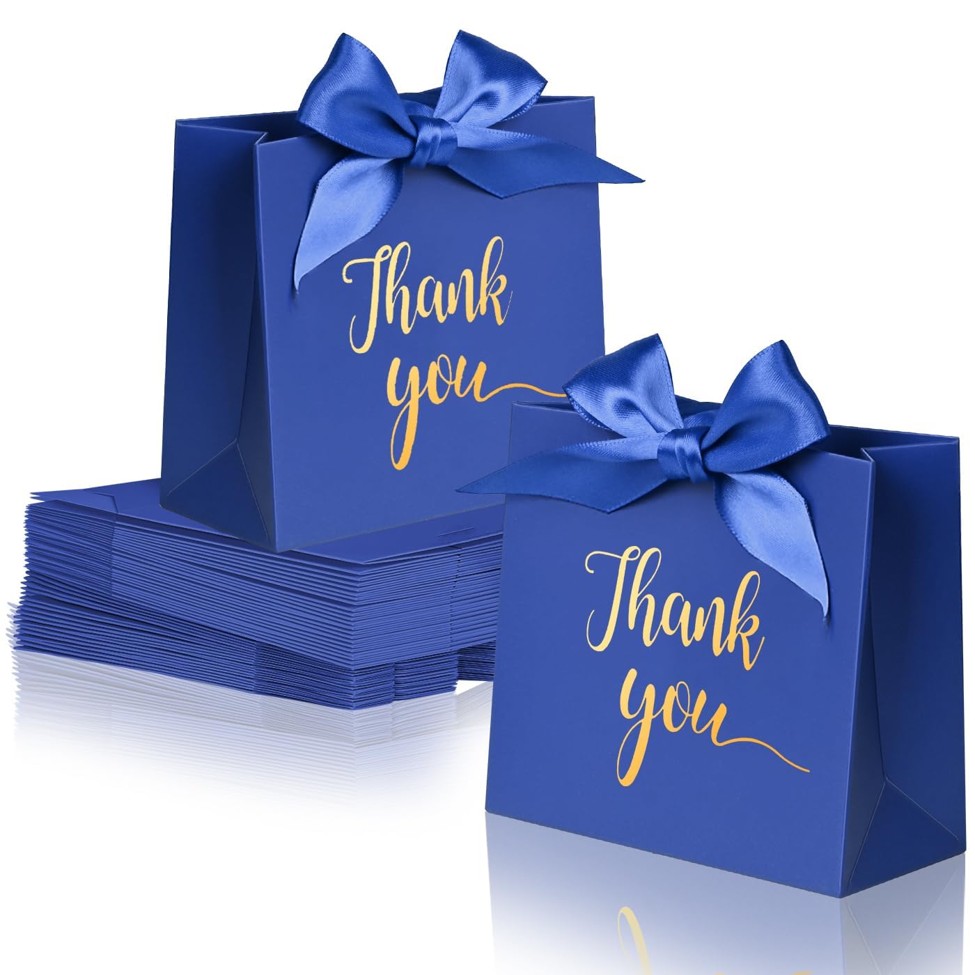 60Pack Small Thank You Gift Bags, 4.5x1.8x3.9 Inches Blue Mini Paper Gift Bags Bulk with Ribbon For Wedding Candy favor Birthday Party Favor Baby
