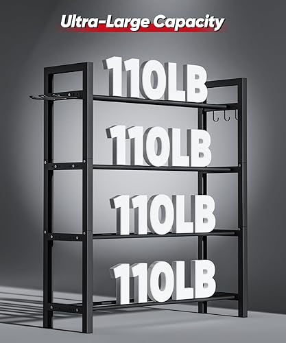 Miniatura 5 de Soporte ajustable para mancuernas y pesas rusas, organizador de metal resistente para entrenamiento de gimnasio en casa con gancho para accesorios