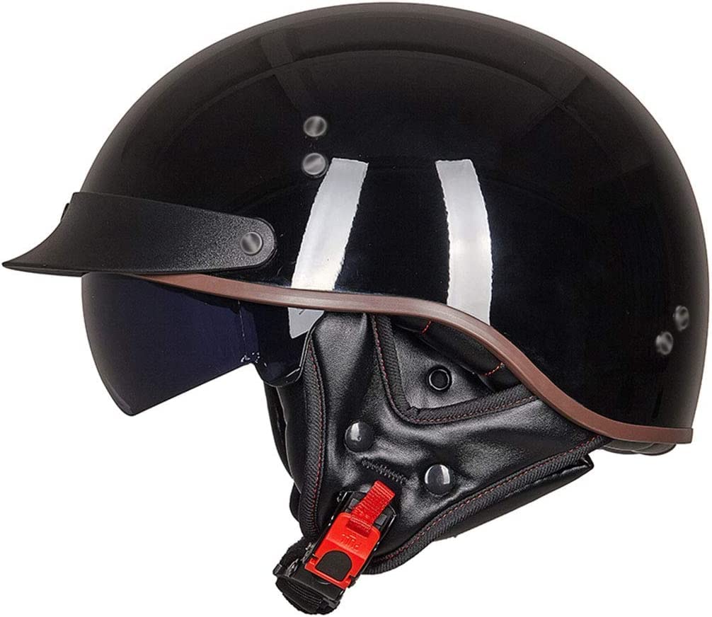 Motorhelm Volwassen Motor Jet Halve Helm Mannen en Vrouwen Retro Open Gezicht Halve Helm DOT Goedgekeurde Vintage Half Shell Helm met Vizier voor Chopper Scooter (Color : D, Size : M=55-56cm