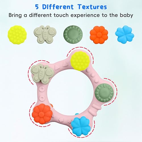 Miniatura 5 de KAZOKU Juguetes de dentición para bebés de 0 a 6 a 12 meses, anillos mordedores, juguetes para masticar para bebés y niños pequeños sin BPA,