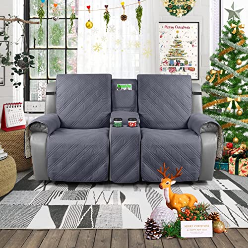 Image of TAOCOCO Loveseat Recliner Cover with Console, Non-Slip Split Reclining Pet Cover for Dual Loveseat Recliner, Furniture Protector with Elastic Straps (2 Seater, Dark Grey)