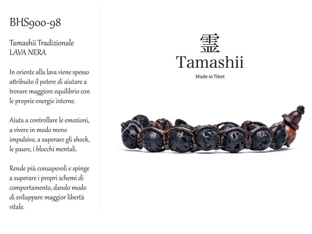 Tamashii Bracciale tibetano buddista in lava nera