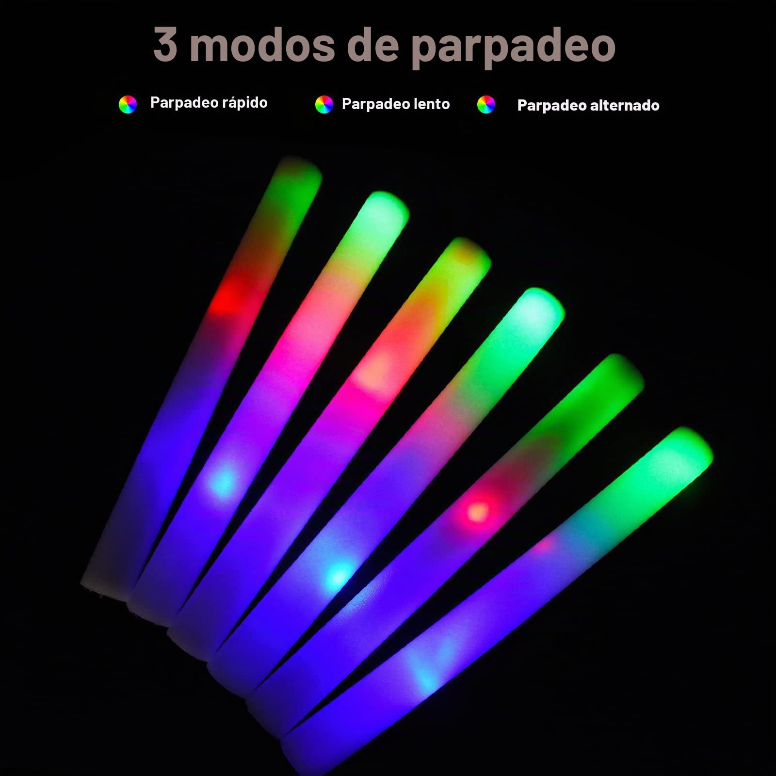 102 Palos de Espuma Luminosos LED, Barras Luminosas, Varillas de espuma LED que brillan a granel, suministros de fiesta que brillan en la oscuridad con 3 modos de parpadeo colorido