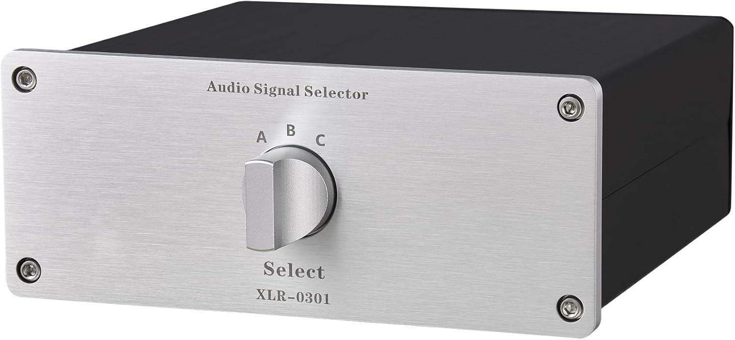 2 to 1 (2 in 1 Out) XLR Audio Signal Switcher, Power Amplifier Selection Switch, Suitable for CD Players, Radio Stations, Decoders, Power Amplifiers, and Active Speakers (XLR 2-1)
