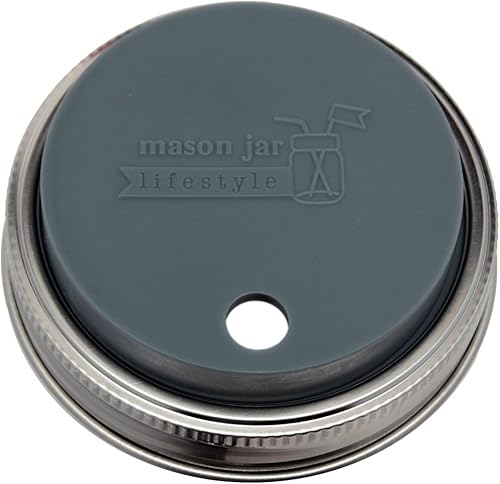 MJL - Vaso de silicona con agujero para popote y tapa de fermentación con banda a prueba de óxido para tarros Mason (paquete de 2, gris carbón, boca