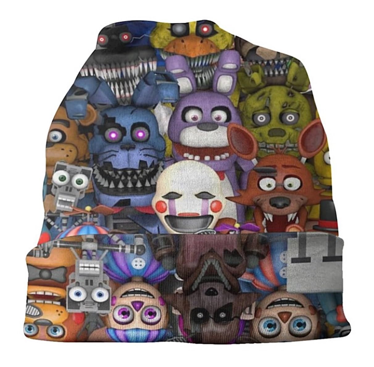 Five Nights Freddys Cartoon Characters All Over Print Adult Size Beanie Hat Multicoloured