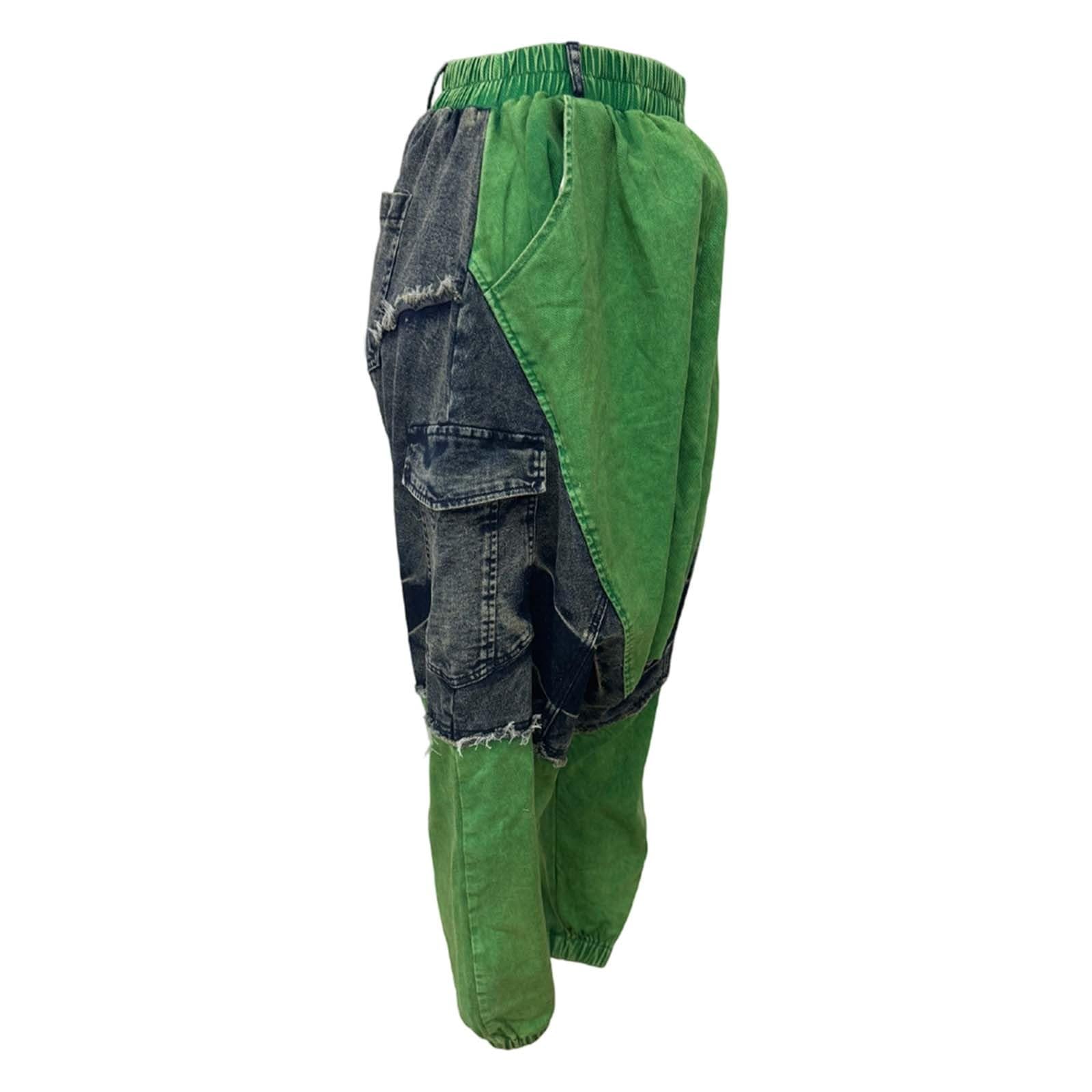 Pantalones harén hip hop para mujer, pantalones de patchwork, pantalones bombachos, pantalones de Aladino, pierna ancha, hippie, pantalones de mezclilla, pantalones informales, pantalones Goa con