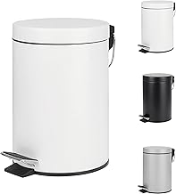 Home Treats Bathroom Bin 3L- Small Pedal bin for Bathroom Bin With Lid, Soft Close Hinge, Toilet, Restroom Stainless Steel Rubbish Waste Bin with Removable Inner Bucket Silver White Black (White)
