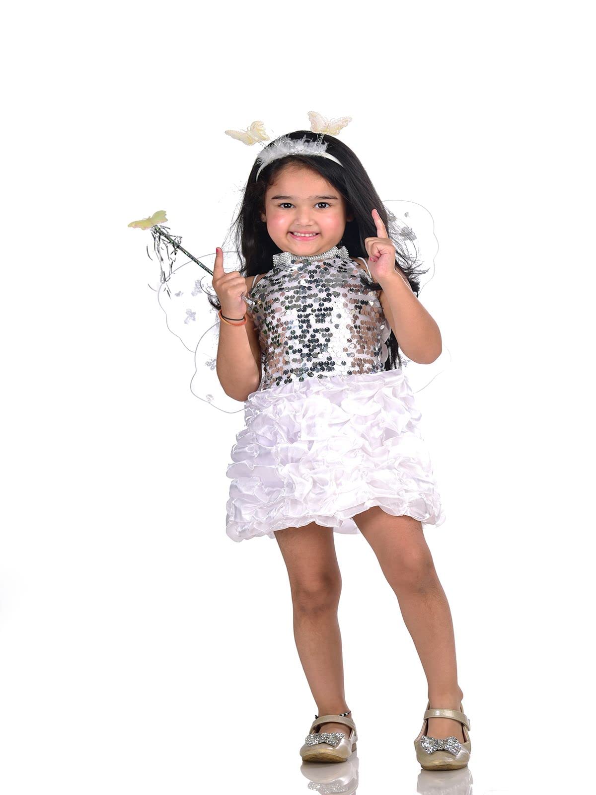 BookMyCostume Fairy Angel Girls with White Wings Girls Fancy Dress Costume 6-7 years