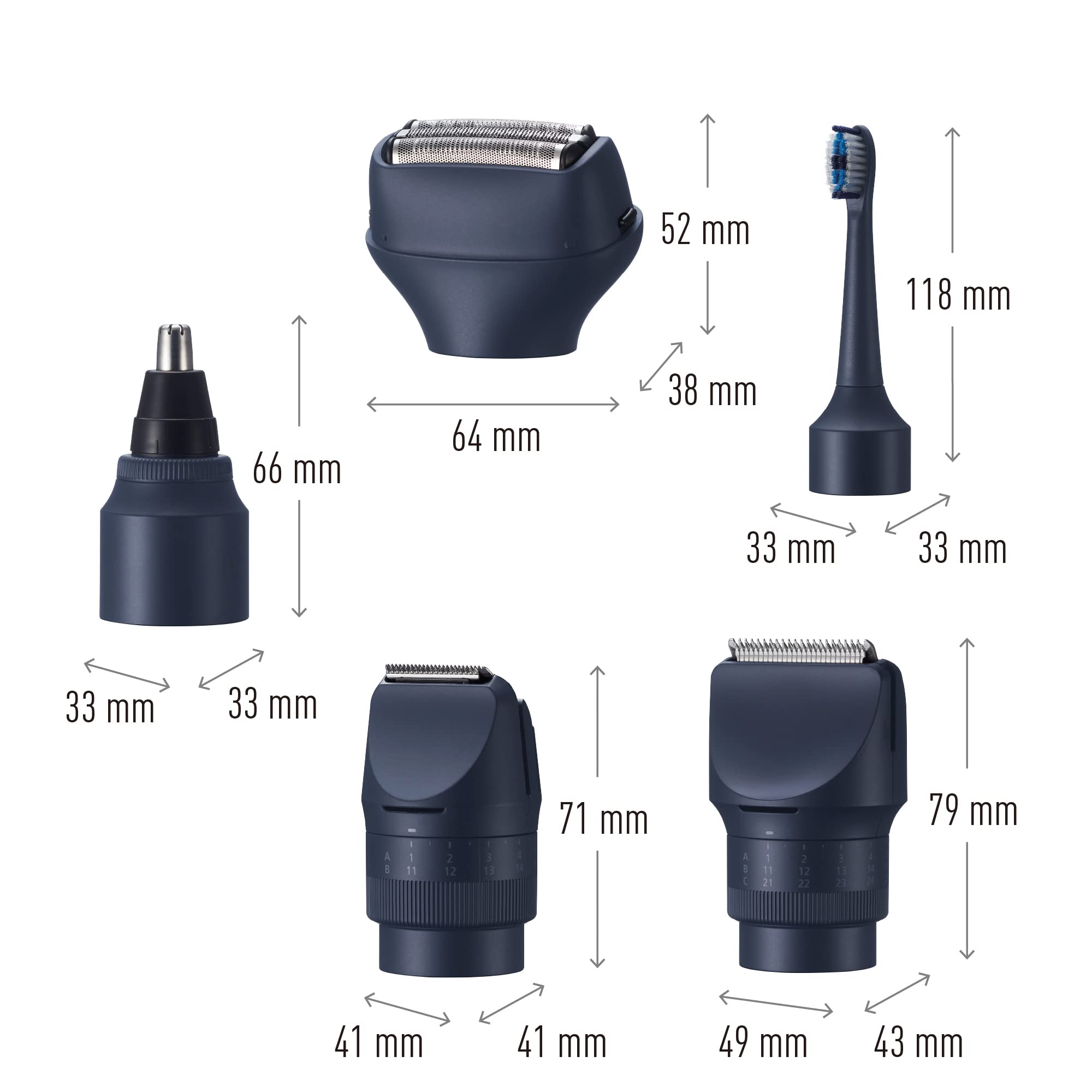 Panasonic MULTISHAPE modulares Körperpflege-System für Männer, Bart-/Haartrimmer, Bart-/Haar-/Körpertrimmer, 3-Klingen-Scherkopf, elektrische Zahnbürste & Nasen-/Ohren-/Augenbrauentrimmer Aufzatz
