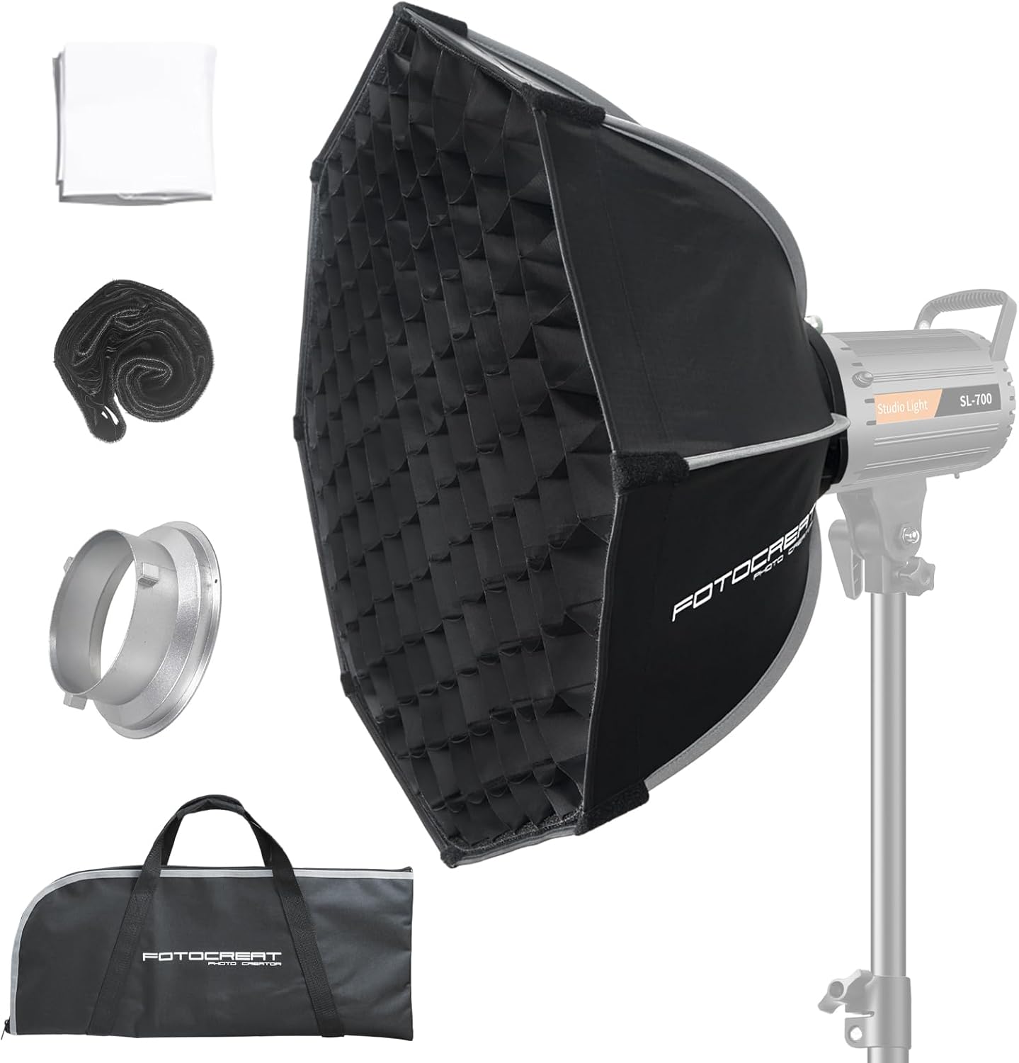 24''/60CM Folding Quick Set-up Octagon Softbox with Bowens Mount,Honeycomb Grid,Diffuser and Carrying Bag for Studio Photo Flash Speedlight,Video Light,Compatible with Camera Flash Lights