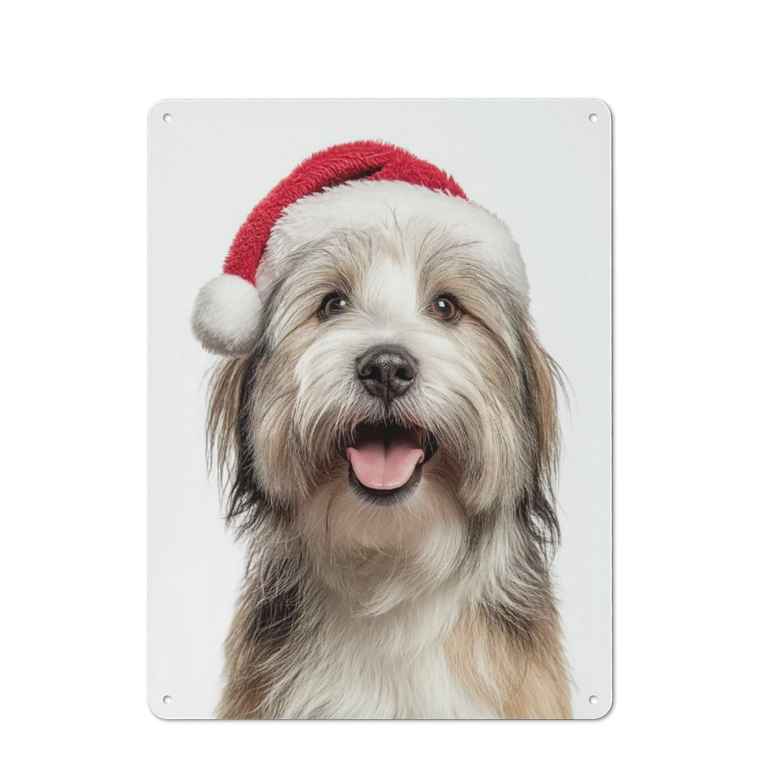 Junmoney Löwchen Dog With Santa Hat Portrait Metal Wall Sign 40X30cm Featuring For Home Bar Wall, For Themed Interiors In Home Bars And Entertaining Spaces