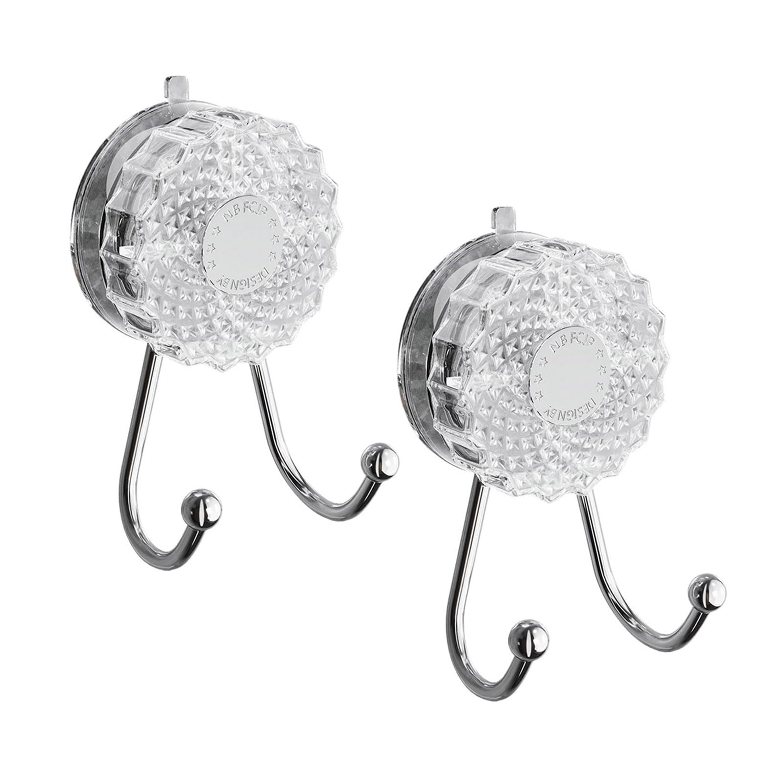 Virelynx 2Pcs Double Hook Wall Hooks – No Punching Towel Hook Suction, Strong Load Bearing Waterproof Rustproof Adjustable Hanging