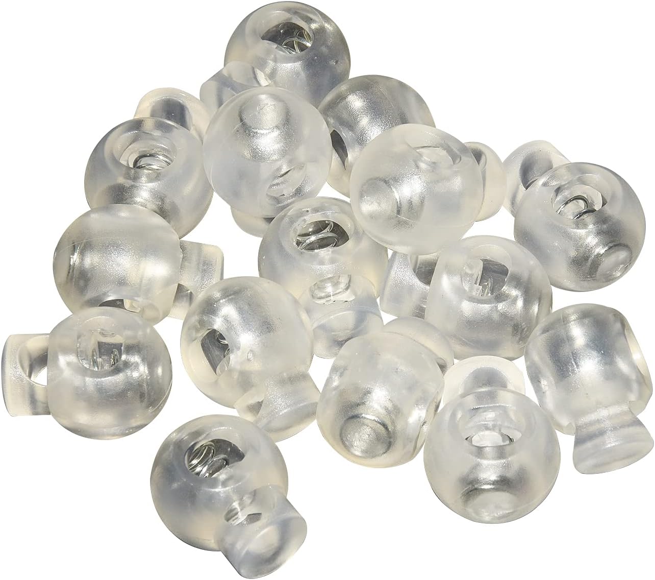 Flyshop Plastic Single Hole 100 Count Clear Frost Round Ball Cord Locks Toggles Size 22 x 17mm