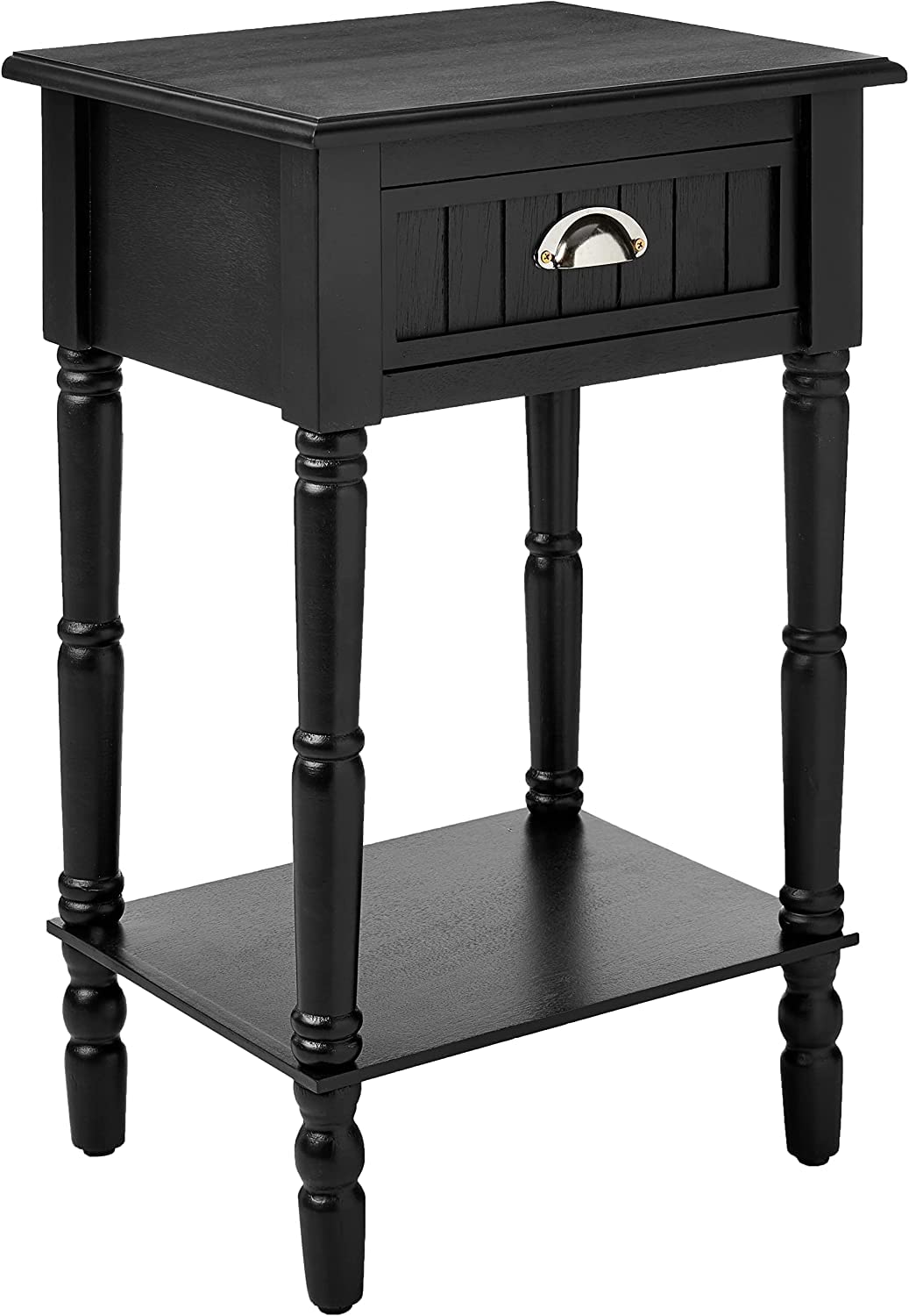 Brown Art SHOPPEE Wooden Side Table with Drawer & 1 Shelf, 2 Tier White