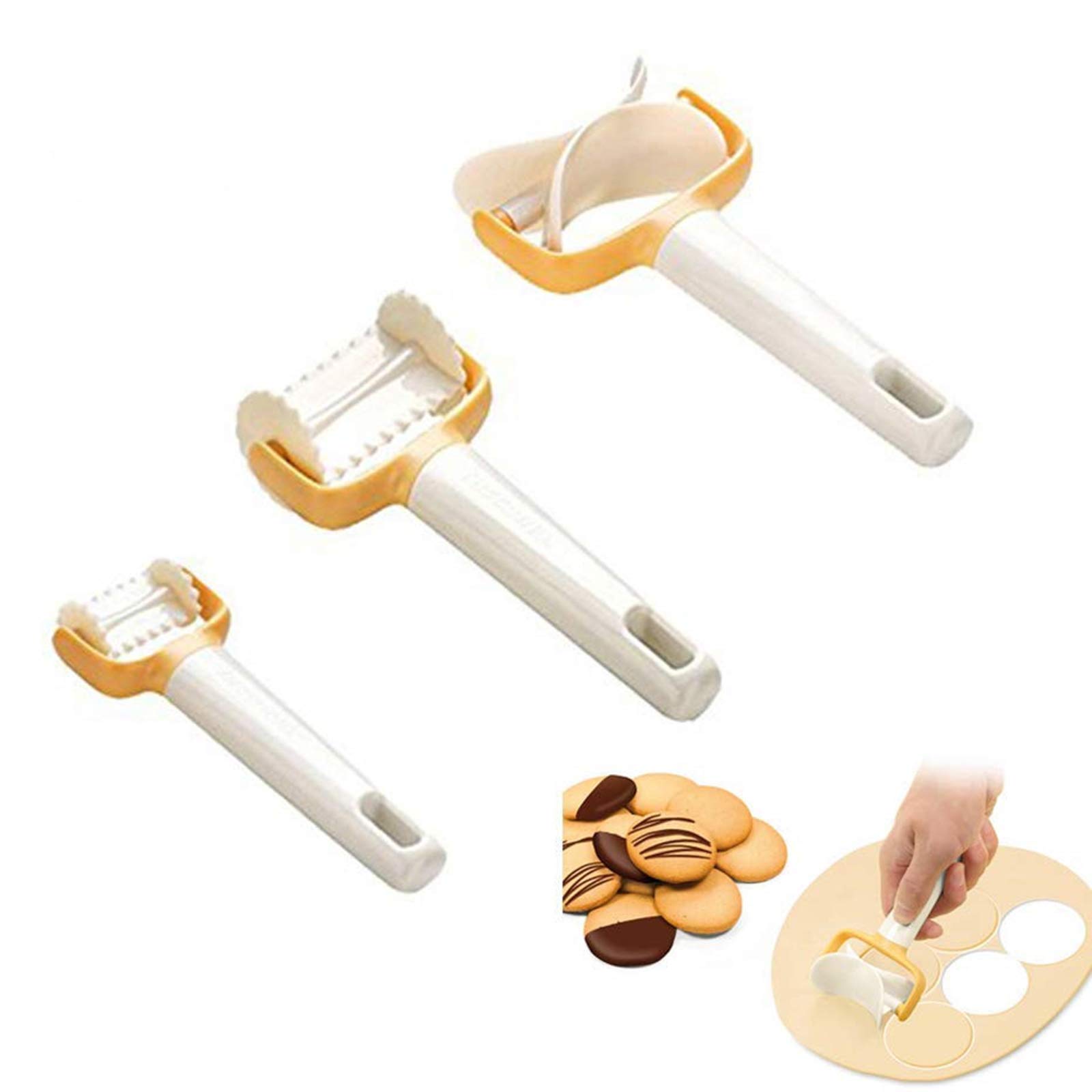 YMero Rolling Cookie Cutters Baking Pastry Cutter Set of 3, Beige