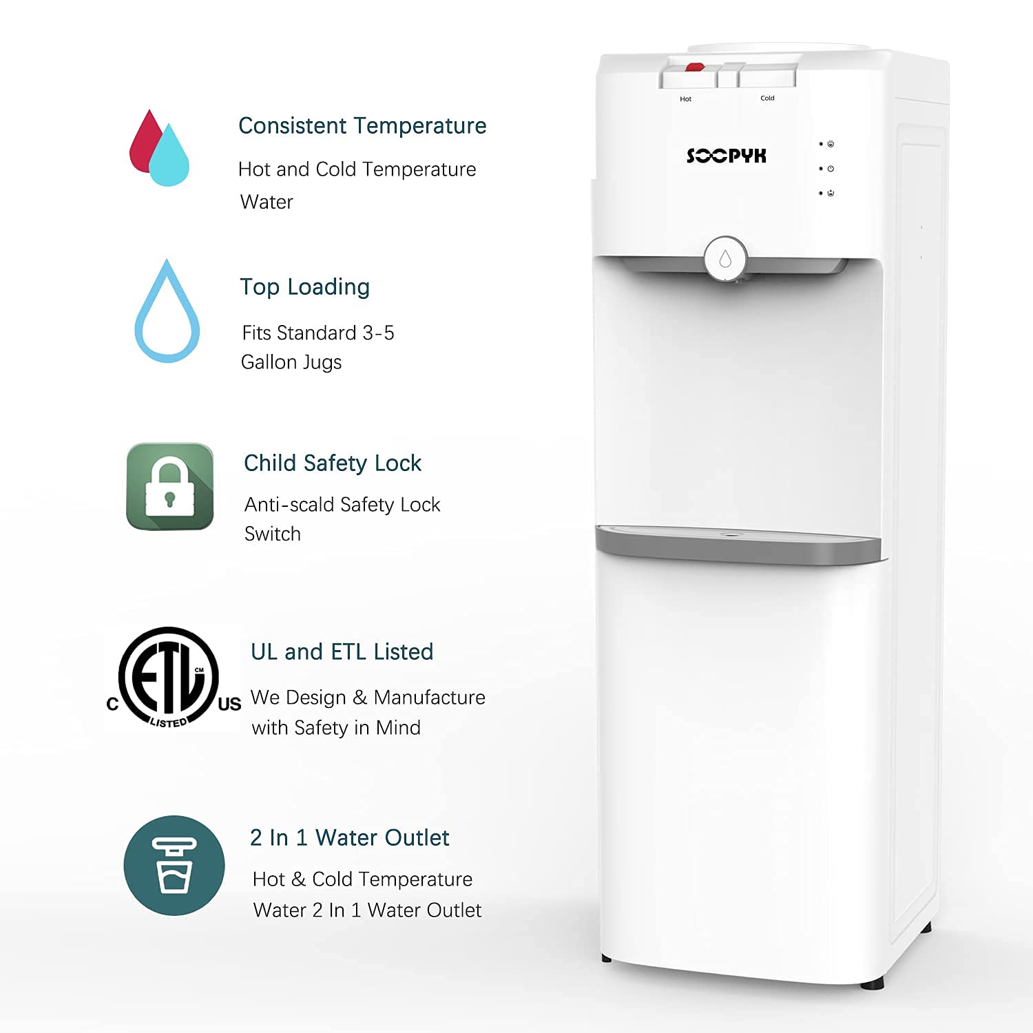 SOOPYK Top Loading Water Dispenser Water Cooler 5 Gallon Hot and Cold