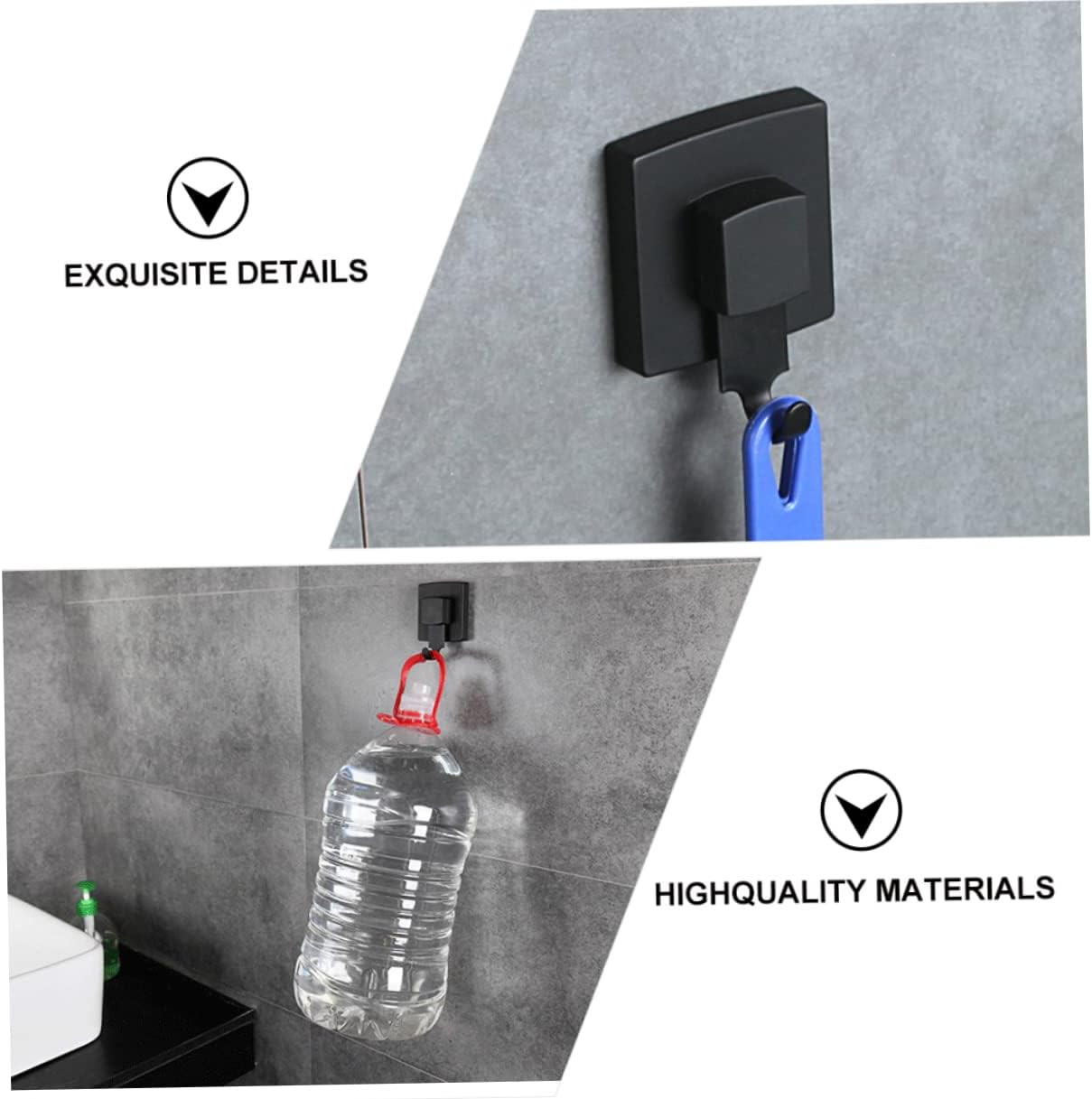 TEHAUX 3pcs Black Cup Hook Reusable Vacuum Holder for Towel and Kitchen Use No for Easy Installation Non-Porous