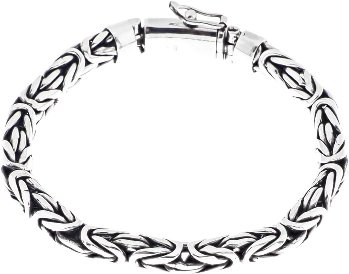 8mm Mens Oval Byzantine Bali Handmade Chain 925 Sterling Silver Bracelet, 7-9"