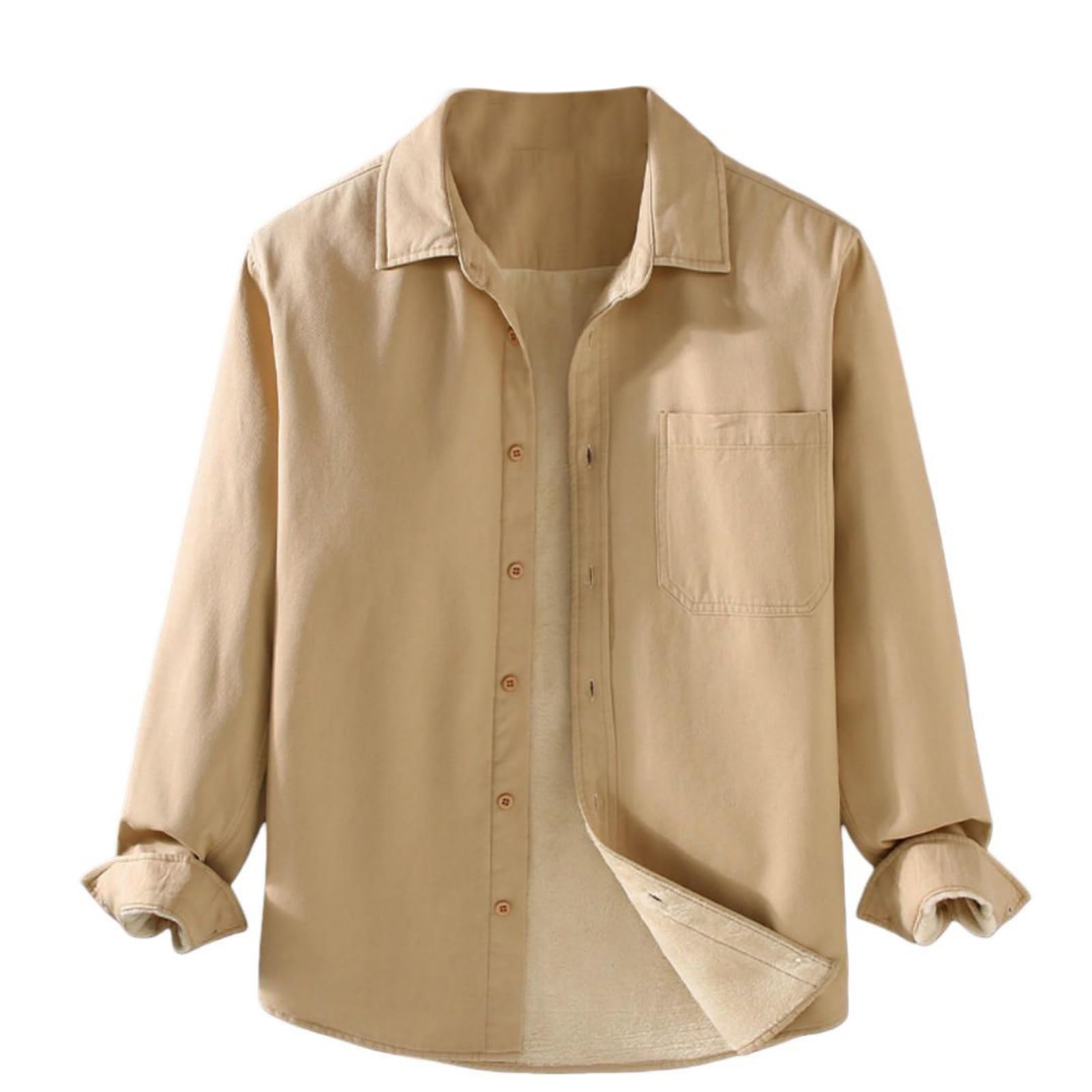 Camicia invernale da uomo, foderata in pile, spessa, vintage, a maniche lunghe, calda