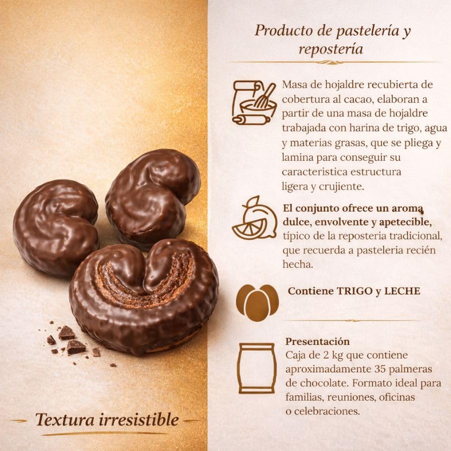 LaPasion | Palmeras de Chocolate – Palmera Tentación Deluxe | Caja 2 kg | – Hojaldre tierno con Cobertura al Cacao