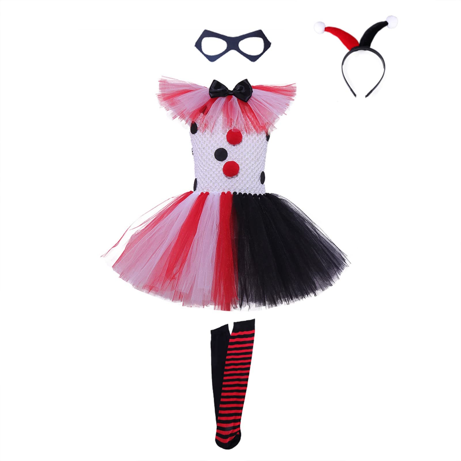 Girls Tutu Dress with Balloons Headband Halloween Dress Clown Cosplay Costume Christmas Birthday Party Princess Dress