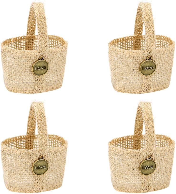 Happyyami 4pcs Burlap Flower Basket Flower Girl Basket for Vintage Wedding Christmas Decoration (Picture 1)