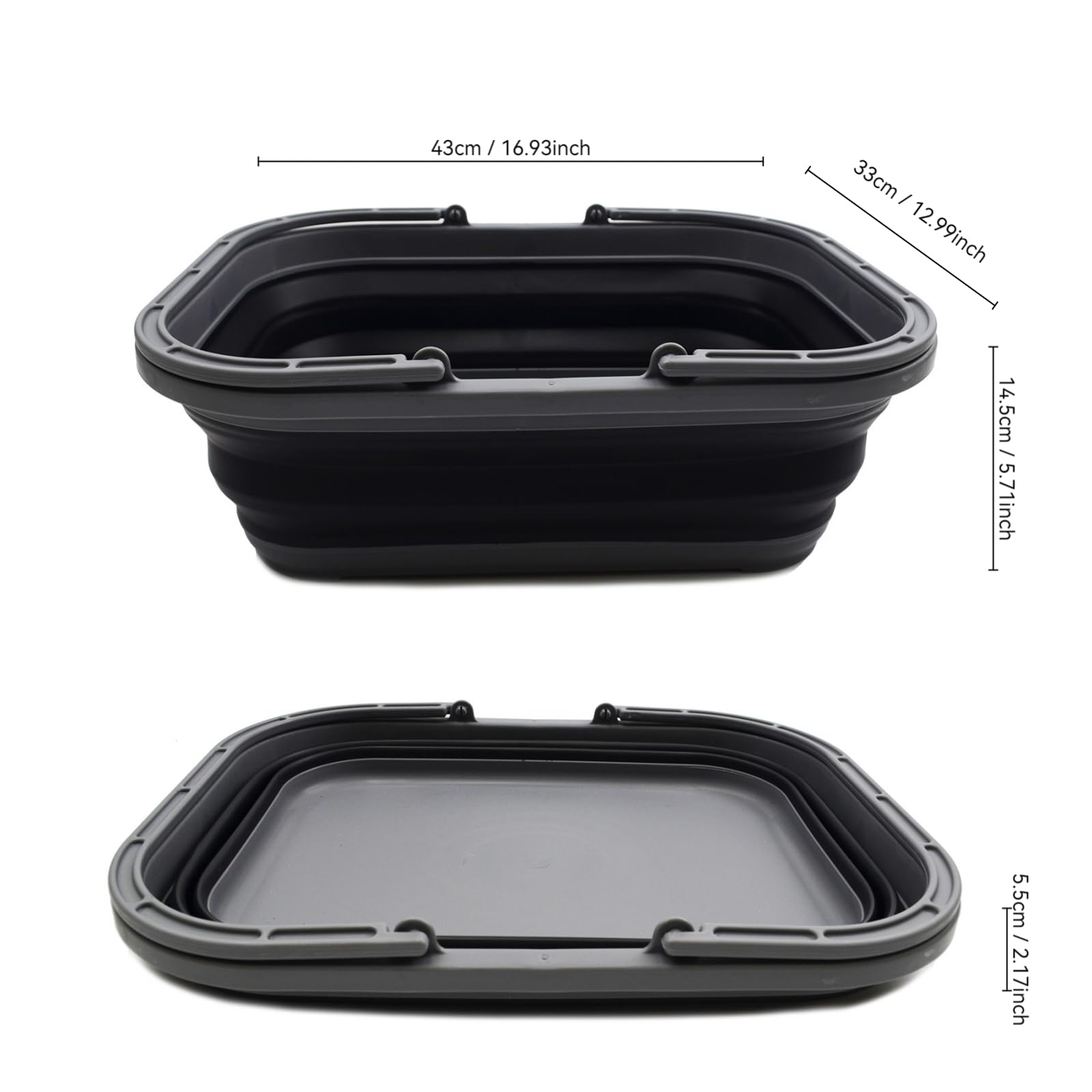 SAMMART 12L Tina plegable con asa, cesta de picnic portátil al aire libre, bolsa de la compra plegable, contenedor de almacenamiento para ahorro de espacio (2, gris/negro)