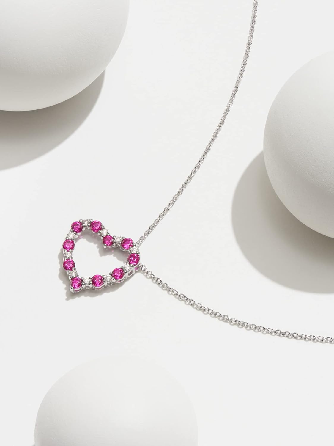 Amazon Collection Created Gemstone and 1/6 CT TW Lab Grown Diamond Heart Pendant Necklace with Cable Chain in Platinum Over Sterling Silver, 18"+ 2" Extender - Image 5